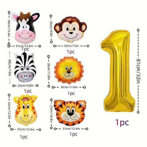 Aluminum Foil Number Balloon Jungle Animal Theme Tiger Lion Zebra Giraffe Monkey Cow Birthday Party Decorations For Kids