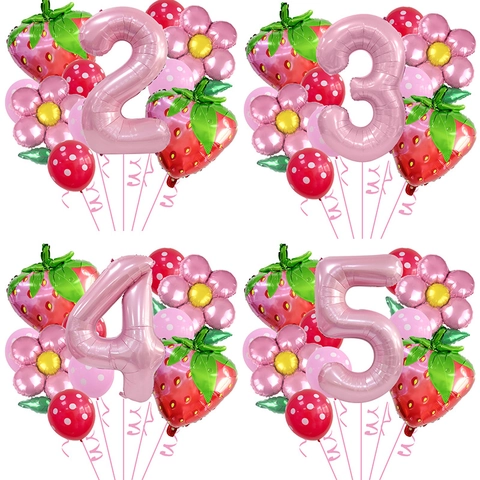 Aardbei Verjaardag Ballon Kit Aluminiumfolie Latex Polka Dot Fruit Bloem Ballonnen Voor Verjaardagsfeest Decoratie Voor Kinderen Meisjes Baby