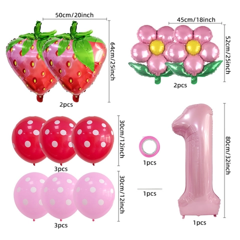 Aardbei Verjaardag Ballon Kit Aluminiumfolie Latex Polka Dot Fruit Bloem Ballonnen Voor Verjaardagsfeest Decoratie Voor Kinderen Meisjes Baby