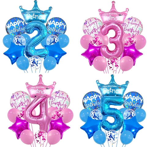Kit Globos Cumpleaños Corona De Aluminio Números Gigantes Decoración Baby Shower Tema Príncipe Princesa