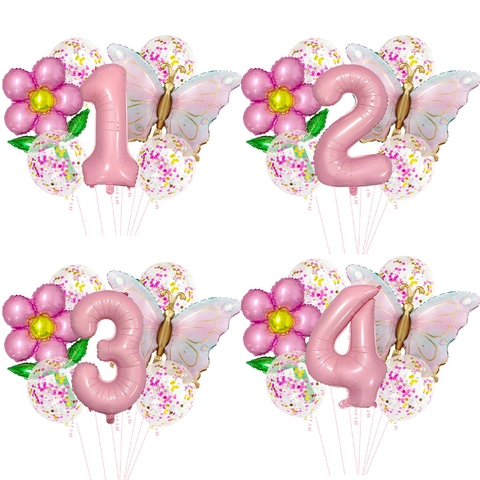 Palloncini Margherita Farfalla Rosa Foglio Alluminio Lattice Per Decorazione Festa Compleanno Tema Floreale