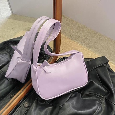 Women PU Leather Underarm Bag Minimalist Solid Color Hobo Shoulder Bag Zipper Closure Daily Commute Baguette Bag