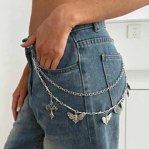 Chaîne De Pantalon Gothique Punk Multicouche Alliage Papillon Papillon De Nuit Crâne Pendentifs Waist Chain Hip Hop Accessoire