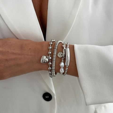 Multilayer Beaded Bracelet Heart Pendant Metal Geometric Bracelet Collection For Women Fashion Jewelry Accessory