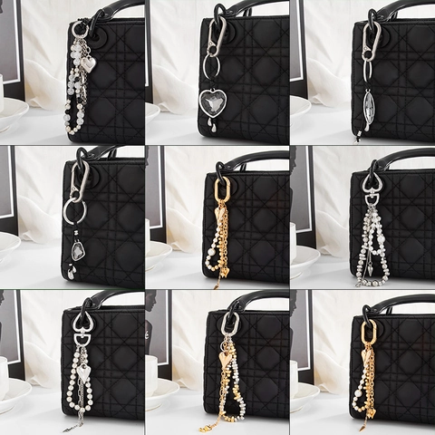 Fashion Alloy Heart Acrylic Crystal Pendant Multi Layered Chain Keychain Women Bag Charm Silver Tone Y2K Style Jewelry Gift