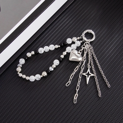 Fashion Alloy Heart Acrylic Crystal Pendant Multi Layered Chain Keychain Women Bag Charm Silver Tone Y2K Style Jewelry Gift