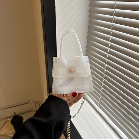 Mini Sac à Bandoulière pour Femmes Transparent PVC Jelly Bag Avec Chaîne en Métal Doré Petit Sac Carré Accessoire de Mode