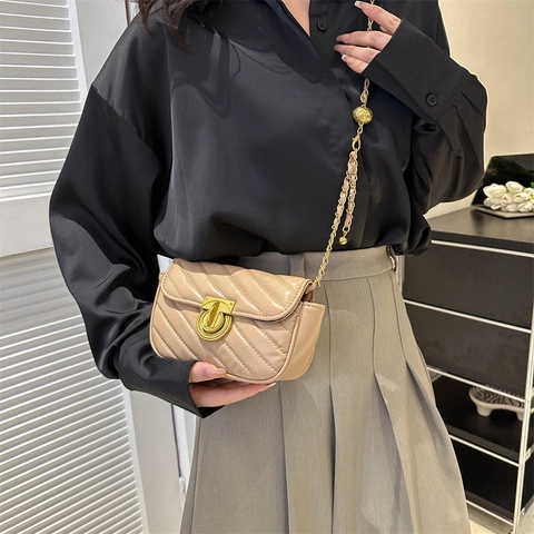 Sac À Bandoulière Matelassé Pour Femme Cuir PU Motif Chevron Chaîne Dorée Boule Réglable Serrure Métallique Mode Sac À Main