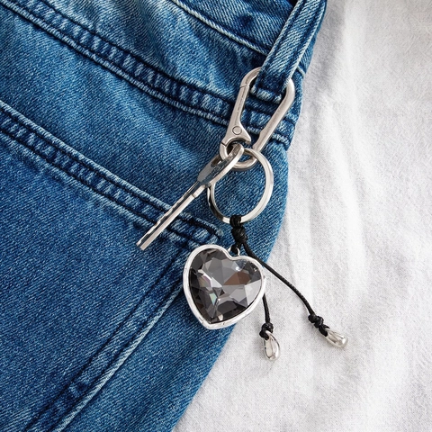 Porte-clés Coeur Cristal Acrylique Style Français Anneau En Alliage Avec Cordon Pour Sac À Main De Femmes