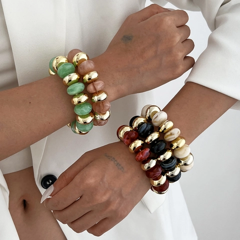 Klobiges Perlenarmband Für Damen Harz Marmor Textur Und Metallisches CCB Geometrisch Unregelmäßig Elastisch Modeschmuck