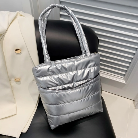 Damen Gesteppte Puffer Tote Bag Metallic Gold Silber Schwarz Pink Große Kapazität Casual Schultertasche Pendeln Arbeit Reise Taschen