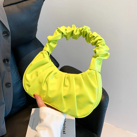 Geplooide Handtas Zacht PU Leer Geplooid Wolk Okseltas Halve Maan Chic Forenzen Mode Minimalistisch Voor Dames