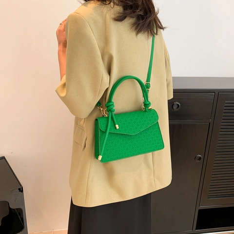 Retro Women PU Leather Handbag Woven Texture Knot Handle Shoulder Crossbody Bag Fashionable Small Square Purse For Women