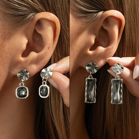 French Style Alloy Acrylic Drop Earrings For Women Fashion Geometric Square Rectangle Heart Dangle Earrings Jewelry Gifts