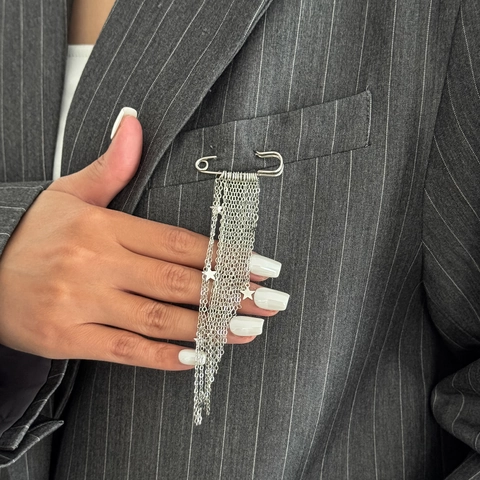Broche de Estrella con Flecos Plateado Diseño de Alfiler de Seguridad Cadena de Metal Ajustador de Cintura Para Vaqueros Mujer