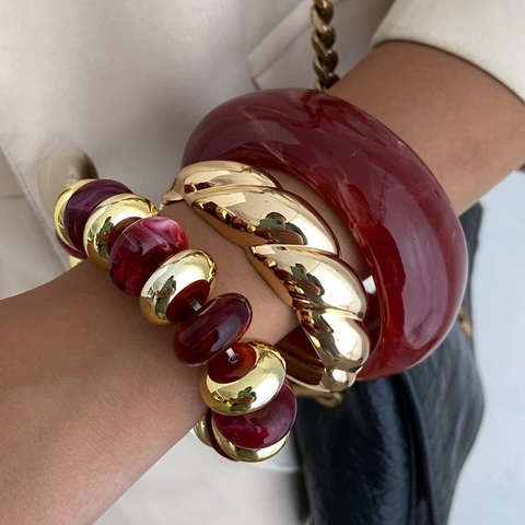Dikke Bangle Armband Voor Dames Hars Marmerpatroon Onregelmatig Goud Gedraaid Metaal Retro Mode Sieraden Accessoire