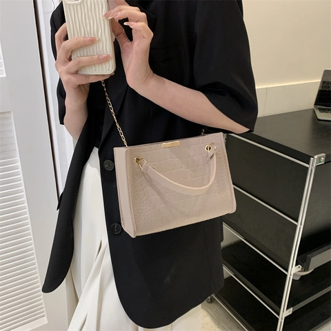 Crocodile Embossed Felt Shoulder Bag Gold Chain Strap Small Square Box Casual Crossbody Bag For Women