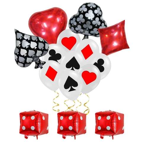 Palloncini Tema Poker Alluminio Lattice Picche Cuori Fiori Quadri Forme Dadi Decorazione Festa Casinò Disposizione