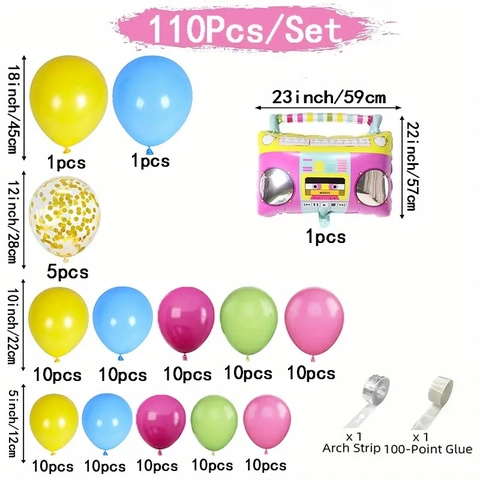 Retro Disco Musik Thema Party Ballon Girlande Arrangement Mit Radio Gitarre Aluminiumfolie Latex Ballons Bunte Geburtstag Deko