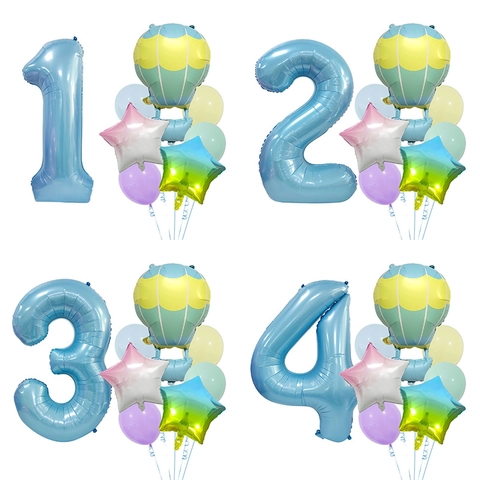 Ballons en Latex et Aluminium en Forme de Montgolfière Macaron Décorations de Fête d'Anniversaire Étoile Dégradée Nombre pour Enfants