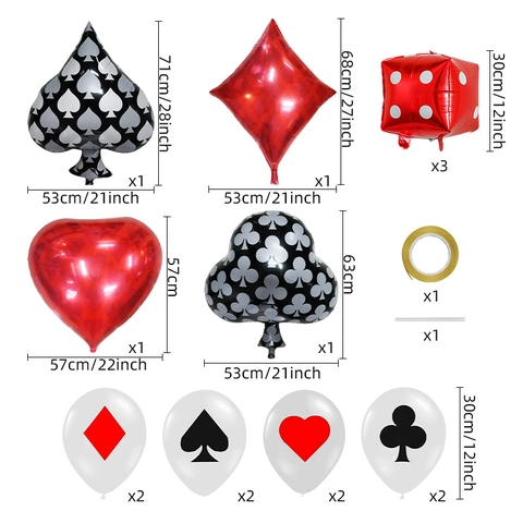 Palloncini Tema Poker Alluminio Lattice Picche Cuori Fiori Quadri Forme Dadi Decorazione Festa Casinò Disposizione