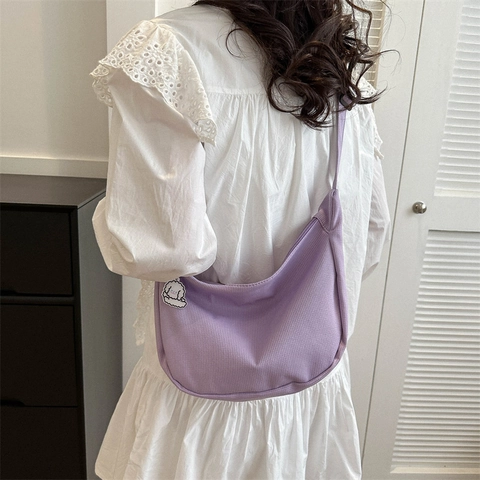 Crescent Shoulder Bag Canvas Corduroy Crossbody Handbag Adjustable Strap Cute Cartoon Puppy Charm For Women Casual Daily