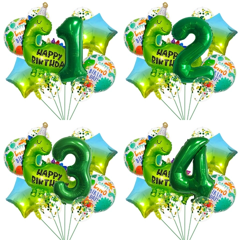 Dinosaurier Geburtstag Ballon Set Mit Grüner Nummer Folienballon Sternform Und Pailletten Latex Ballons Für Kinder Party Deko