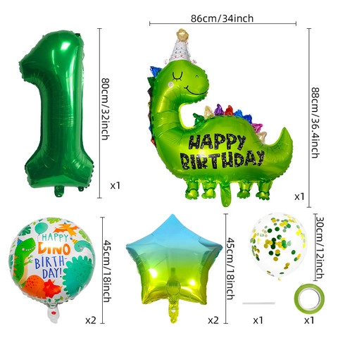 Dinosaurier Geburtstag Ballon Set Mit Grüner Nummer Folienballon Sternform Und Pailletten Latex Ballons Für Kinder Party Deko
