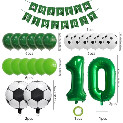Green Number Soccer Aluminum Film Balloons Happy Birthday Banner Soccer Theme Party Decoration Boys Kids Birthday Decor
