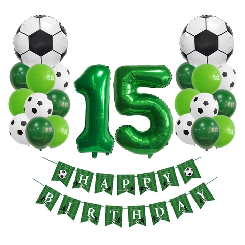 Green Number Soccer Aluminum Film Balloons Happy Birthday Banner Soccer Theme Party Decoration Boys Kids Birthday Decor