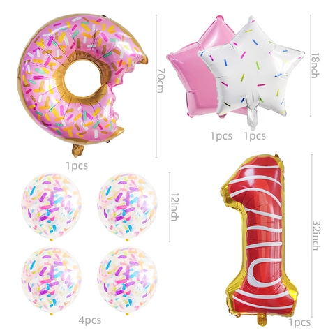 Donut Theme Birthday Party Decoration Aluminum Foil Large Number Star Balloons Colorful Confetti Latex Dessert Atmosphere Decor