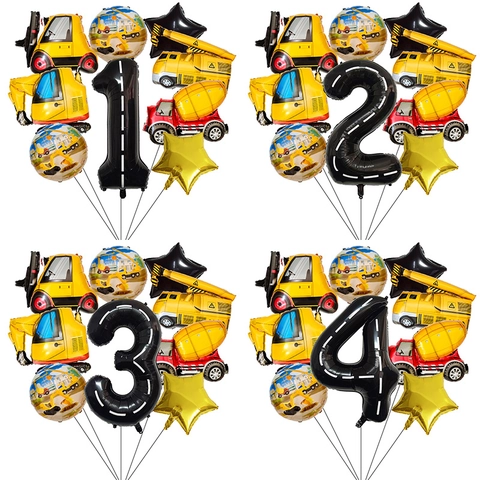 Bauffahrzeuge Thema Geburtstag Folienballons Bagger Nummer Partydekoration Für Kinder Baustellenstil