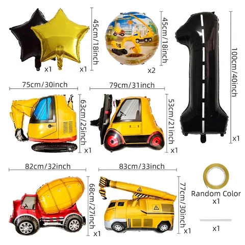Bauffahrzeuge Thema Geburtstag Folienballons Bagger Nummer Partydekoration Für Kinder Baustellenstil