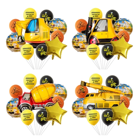 Palloncino In Alluminio E Lattice Tema Veicolo Da Costruzione Decorazione Compleanno Escavatore Gru Festa Bambini