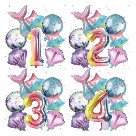 Mermaid Theme Aluminum Foil Balloon Set Gradient Fishtail Shell Star Kids Birthday Party Decorations Party Supplies
