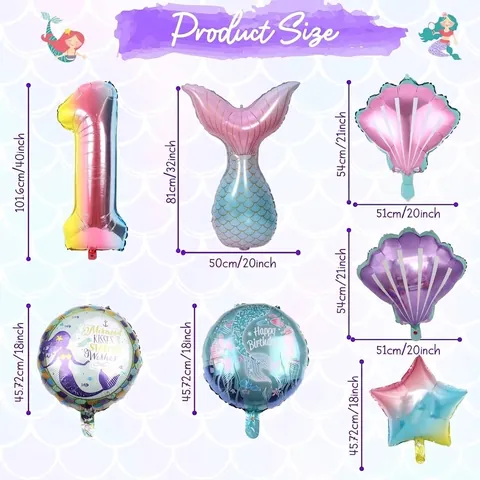 Mermaid Theme Aluminum Foil Balloon Set Gradient Fishtail Shell Star Kids Birthday Party Decorations Party Supplies