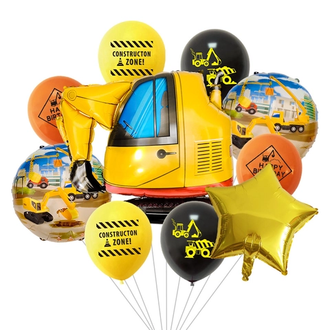 Bouwvoertuig Thema Verjaardagsfeest Ballonnen Set Graafmachine Heftruck Kraan Betonmolen Folie Latex Ballonnen Kinderen Verjaardag Decoratie