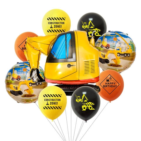 Bouwvoertuig Thema Verjaardagsfeest Ballonnen Set Graafmachine Heftruck Kraan Betonmolen Folie Latex Ballonnen Kinderen Verjaardag Decoratie
