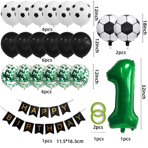 Soccer Theme Birthday Party Decorations Green Digit Aluminum Foil Balloon Happy Birthday Banner Sports Party Supplies