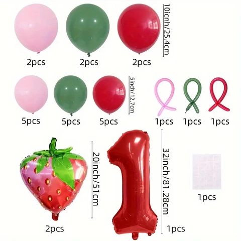 Erdbeere Thema Rote Nummer Geburtstag Party Ballon Set Aluminiumfolie Latex Dekorative Säule Für Kinder Feier