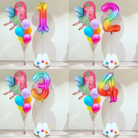 Fee Prinzessin Geburtstag Party Dekoration Regenbogen Folien Nummer Latex Ballons Mit Bodenständer