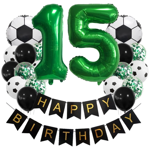 Soccer Theme Birthday Party Decorations Green Digit Aluminum Foil Balloon Happy Birthday Banner Sports Party Supplies
