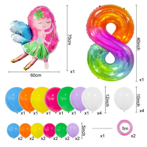 Fee Prinzessin Geburtstag Party Dekoration Regenbogen Folien Nummer Latex Ballons Mit Bodenständer