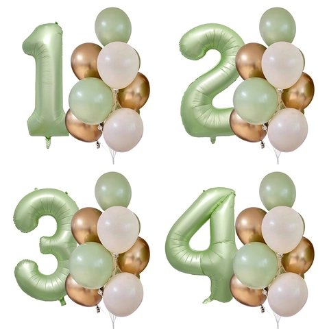 Nummer Ballons Salbeigrün Folie Und Latex Für Geburtstagsfeier Jubiläum Avocado Grün
