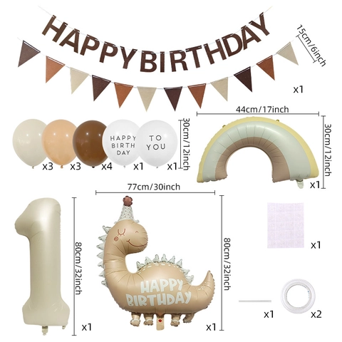 Decorazione Festa Di Compleanno Dinosauro Palloncino Banner Alluminio Lattice Retrò Opaco Toni Terra Bambini Puntelli Foto