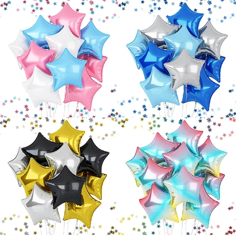 Star Foil Balloons Set Aluminum Film Mylar Pentagram Balloons Metallic Finish For Birthday Wedding Party Decoration