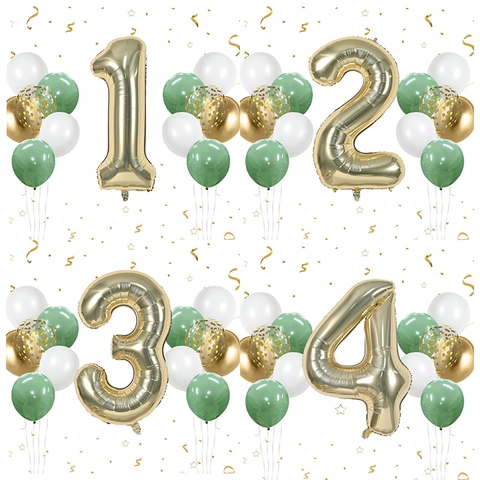 Champagner Gold Nummer Alufolie Ballon Salbeigrün Weiß Metallic Gold Latex Ballons Geburtstag Hochzeit Party Dekoration