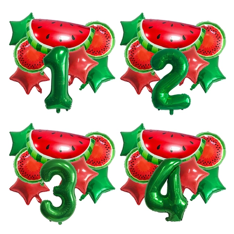 Summer Watermelon Theme Balloon Collection Foil Watermelon Slices Stars Balloons For Birthday Party Decorations Kids Birthday Summer Fruit Party Supplies