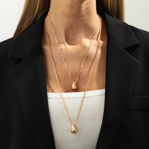 Teardrop Pendant Layered Necklace Alloy Iron High Polish Minimalist Stackable Jewelry Women