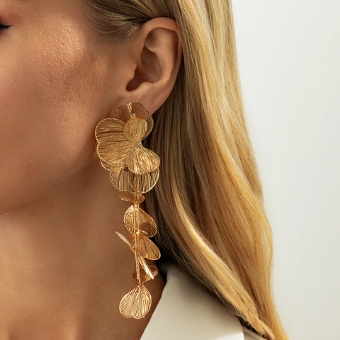 Vintage Onregelmatige Geometrische Metalen Hangende Oorbellen Franse Luxe Lava Textuur Goud Zilver Holle Bloem Blad Oorknopjes Vrouwen Sieraden